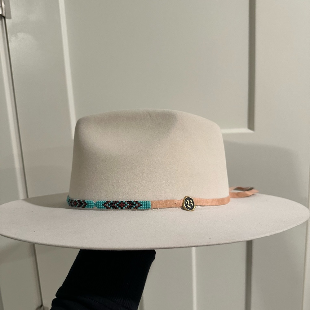 Elegant Cream Hat with Beaded Band